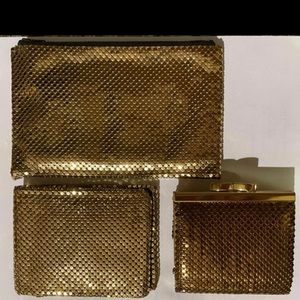 3 Vintage Whiting & Davis Gold Mesh Bifold Wallet Trifold Coin Evening Purse Bag